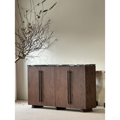Mid Century Black White Marble Storage Cabinet - scene