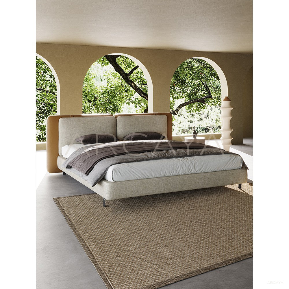 Saddle Leather Linen Wide Headboard Bed in detail