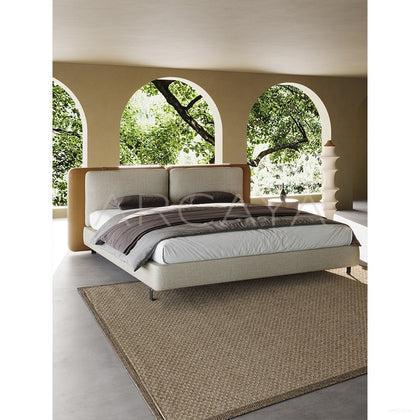Saddle Leather Linen Wide Headboard Bed - scene
