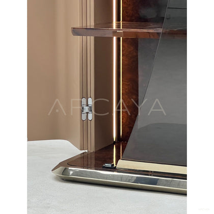 Italian Leather Curved Glass Display Cabinet - scene