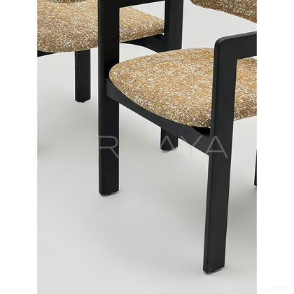 Black Solid Wood Textured Fabric Dining Armchair - scene