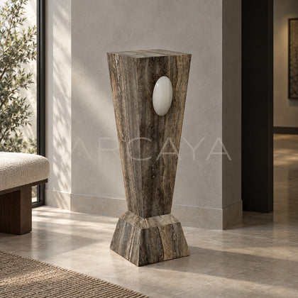 Oval White Jade Silver Travertine Sculpture Pedestal - main