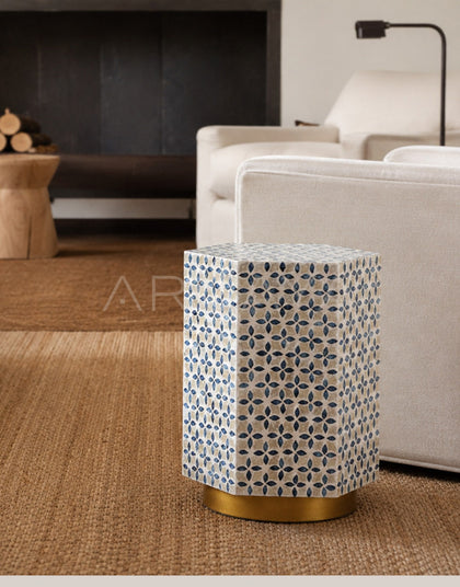 Natural Shell Inlay Hexagonal Side Table - scene
