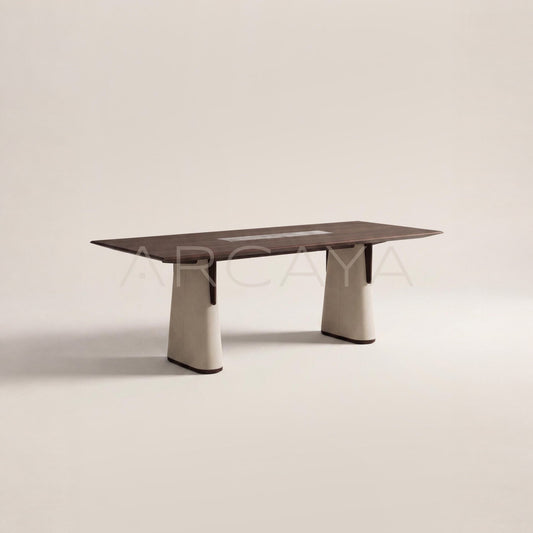 Walnut Marble Inlay Three Use Desk Table - main