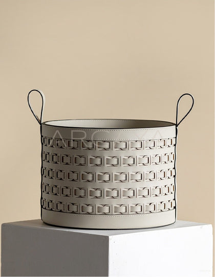 Handwoven Leather Storage Bucket With Handle - scene