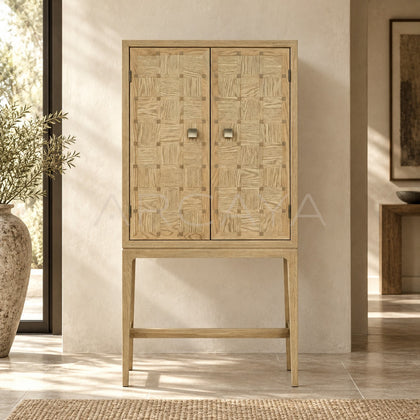 Oak Checkerboard Marquetry Highboy — Storage - scene