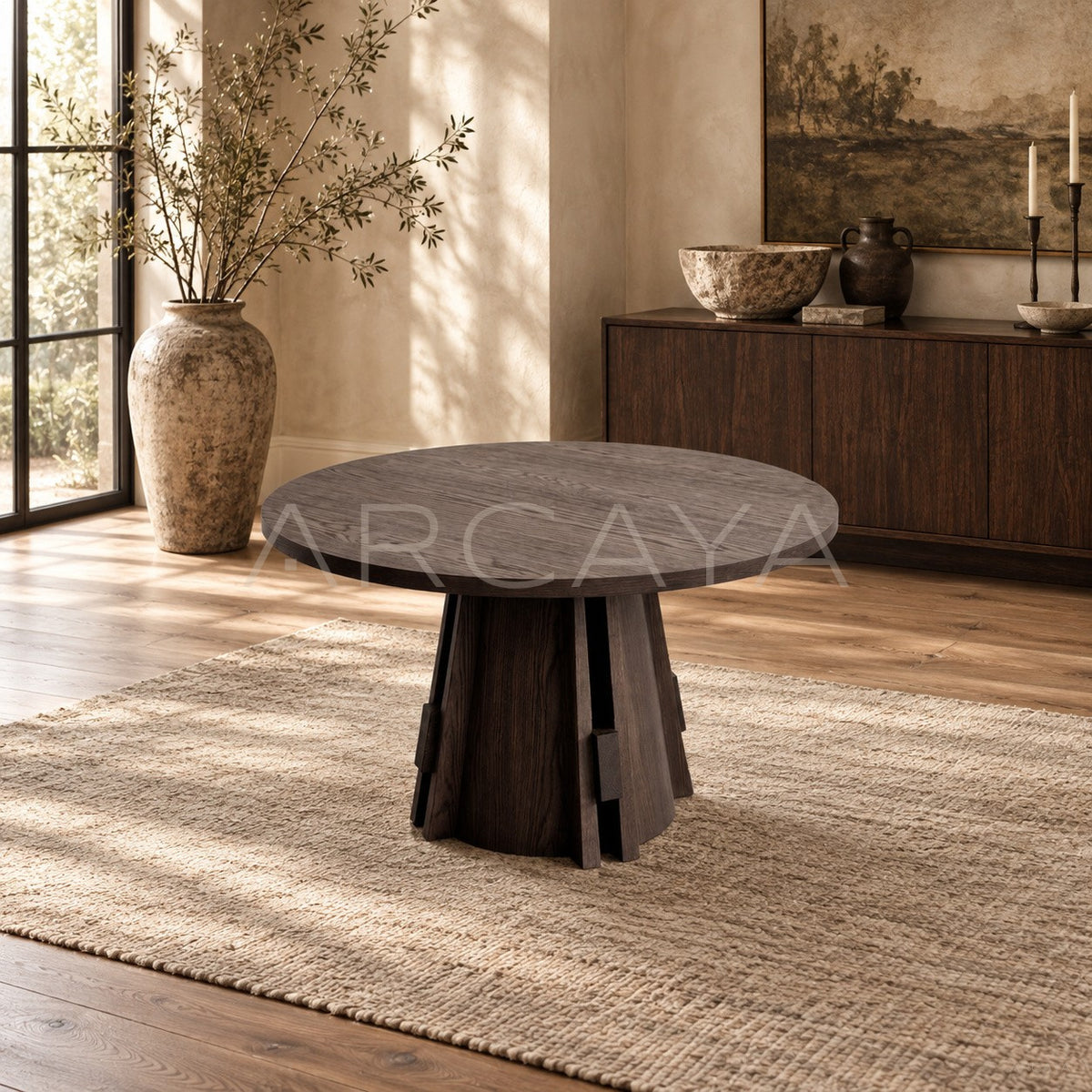 Oak Round Dining Table Custom in detail