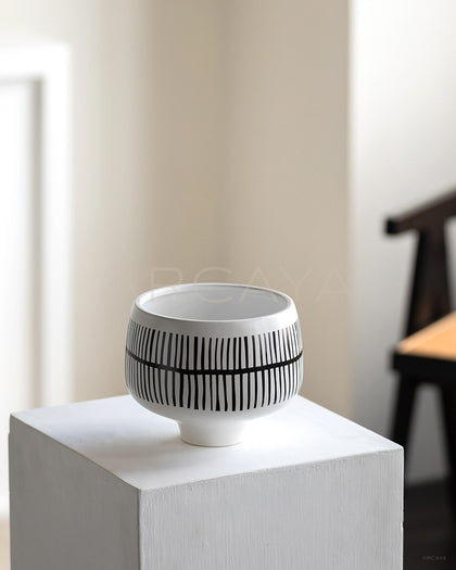 Hand Painted Black White Stripe Ceramic Vase - scene