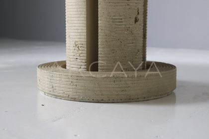 Burl Wood Travertine Base Round Dining Table - scene