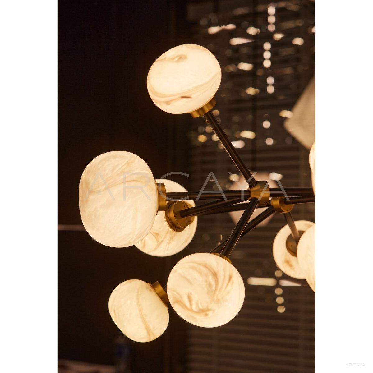 Black Branch Stone Globe Linear Pendant Light 96358 in detail