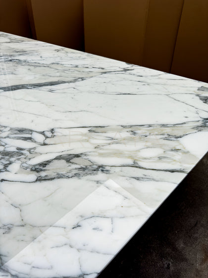 Natural Stone Top Metal Base Dining Table - detail