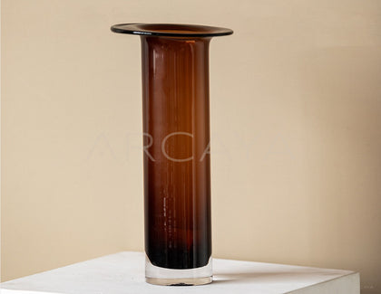 Mid Century Brown Black Gradient Cylinder Glass Vase - scene