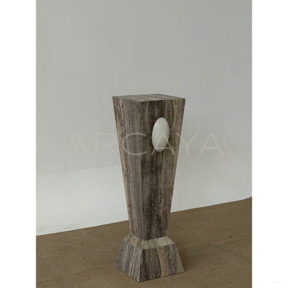 Oval White Jade Silver Travertine Sculpture Pedestal - scene
