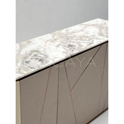 Geometric Leather Sintered Stone Sideboard - scene