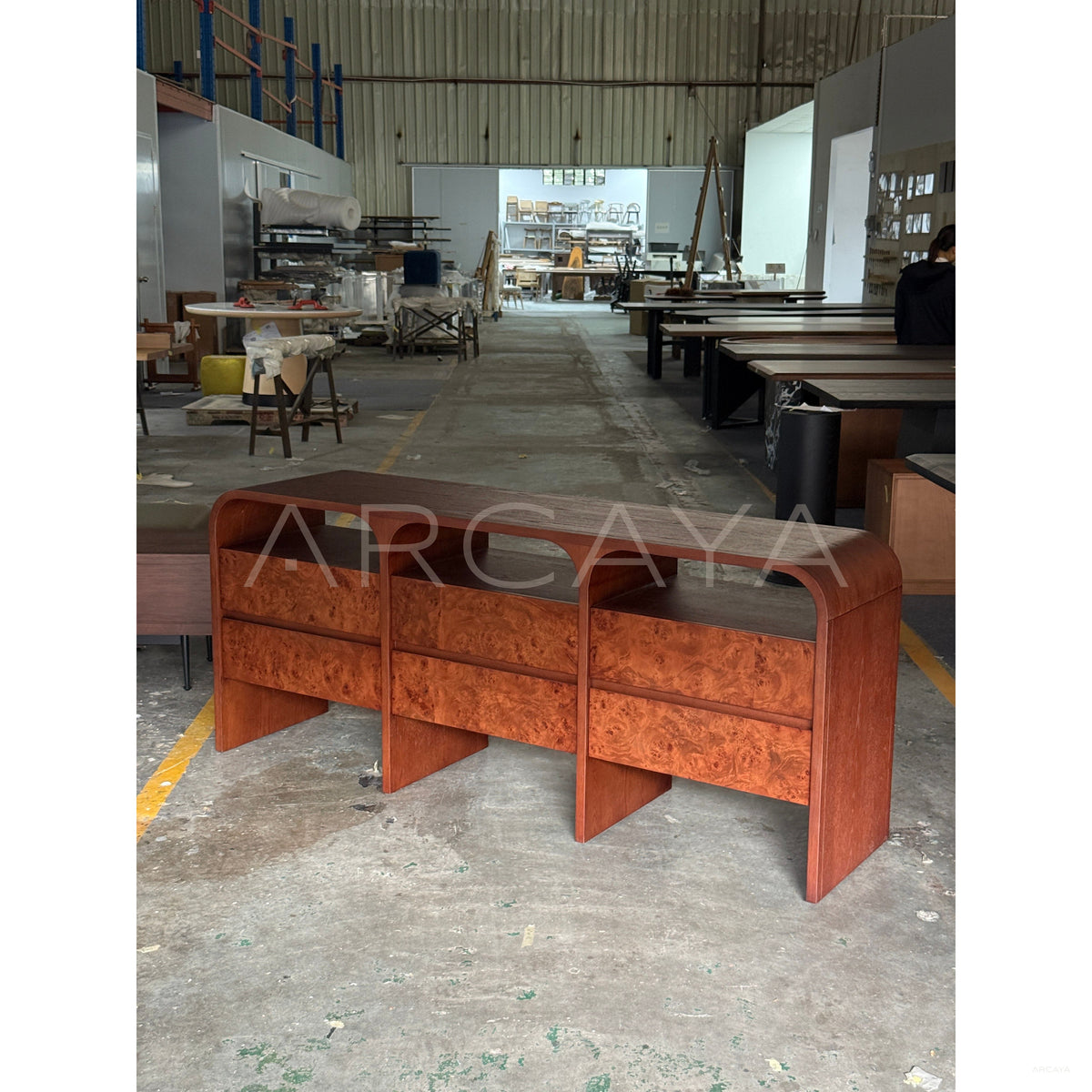 Mid Century Burl Wood Sideboard in detail