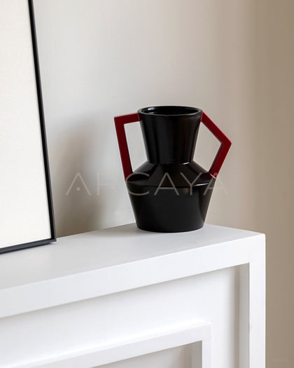 Angular Double Ear Two Tone Ceramic Vase - scene