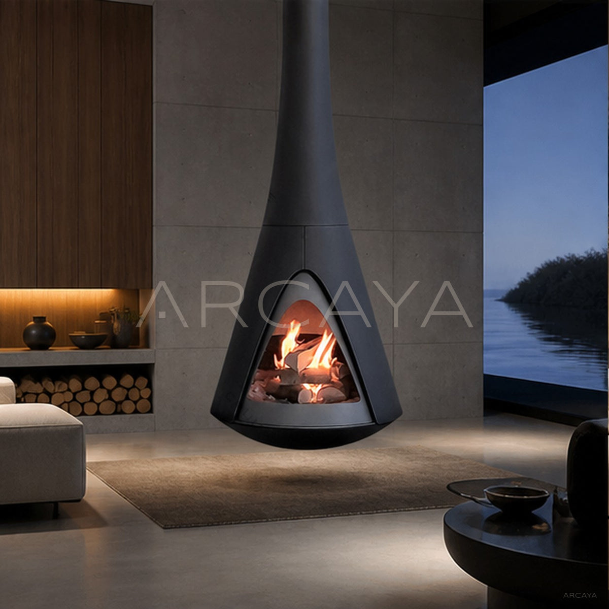 Rikhard Hanging Fireplace in detail