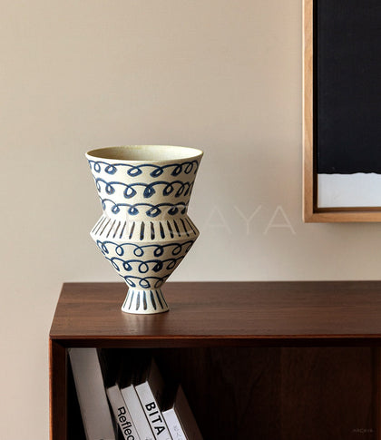 Dadan Hand Painted Blue Tiered Vase - scene