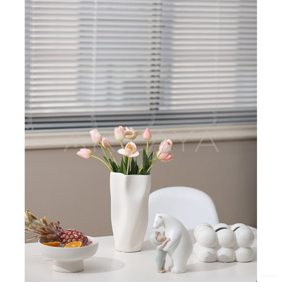 Vintage White Wide Mouth Ceramic Vase in detail