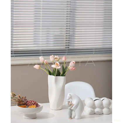 Vintage White Wide Mouth Ceramic Vase - scene