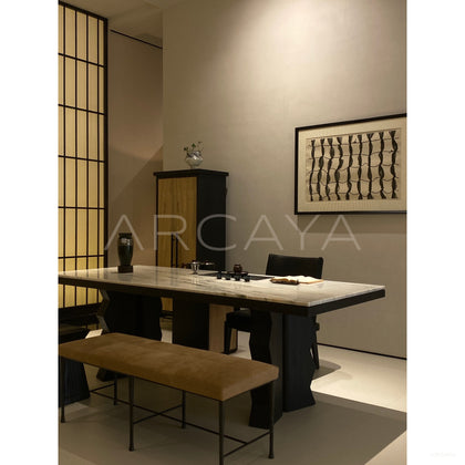 Red Oak Marble Black White Dining Table - scene