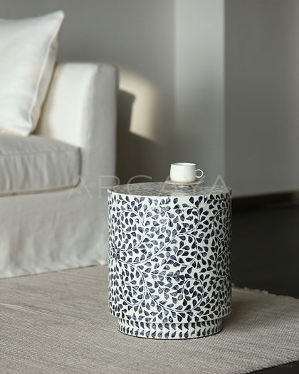 Shell Inlay Round Side Table Stool - scene