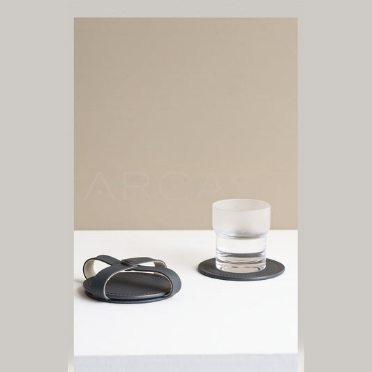 Leather Coaster Set With Holder - scene