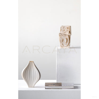 Handmade Ribbed Plain White Ceramic Vase - scene