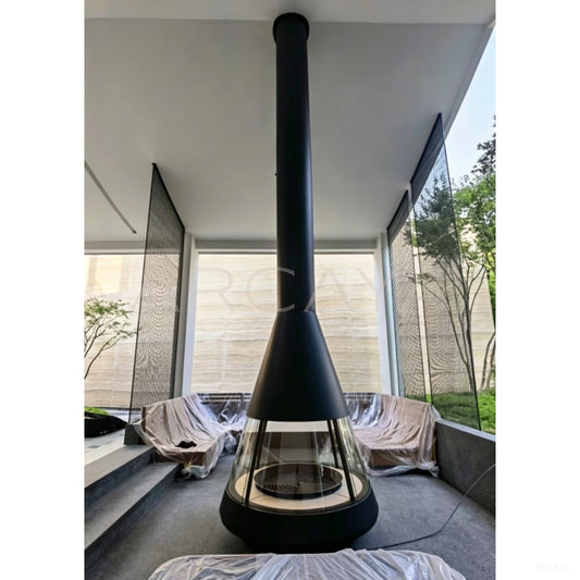 Trumpet Floor Standing Wood Burning Fireplace - scene