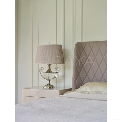 Modern Vintage Leather Bed And Nightstand - scene