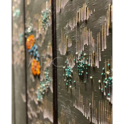 Oriental Embroidered Hotel Upholstered Screen - scene
