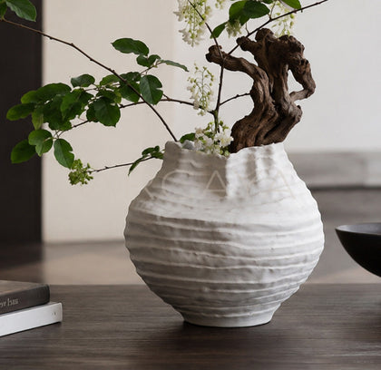 Plain White Layered Pleat Ceramic Vase - scene