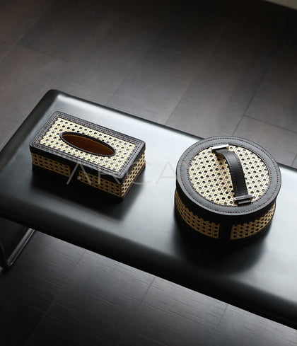 Rattan Leather Woven Storage Box - scene