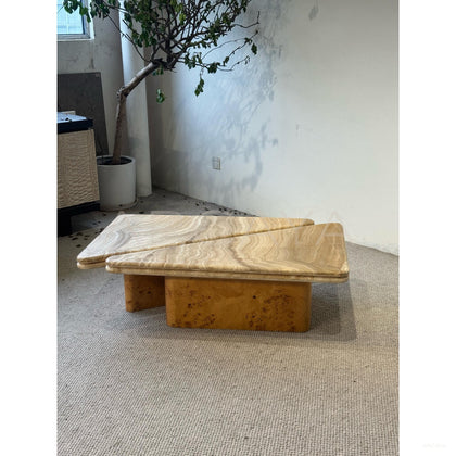 Gia Travertine Poplar Burl Coffee Table - scene