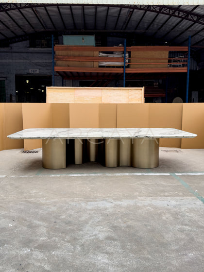 Natural Stone Top Metal Base Dining Table - scene