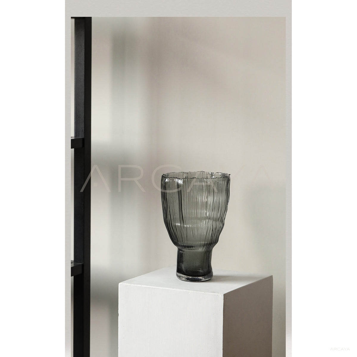 Ribbed Smoked Glass Vase in detail