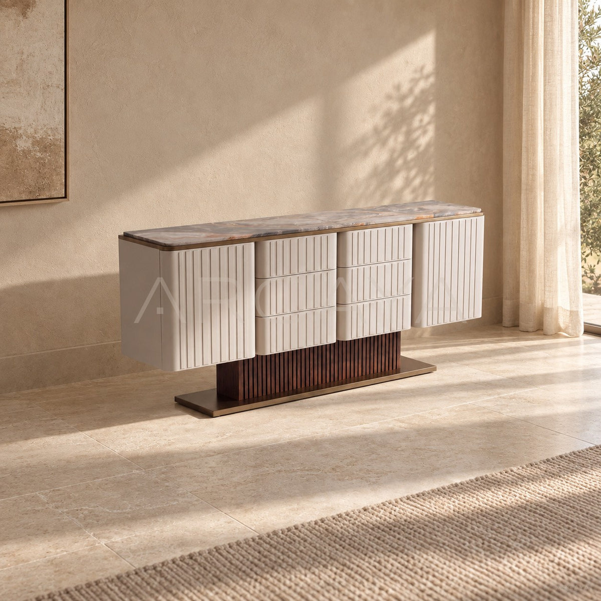 Italian Stone Vertical Stripe Sideboard in detail