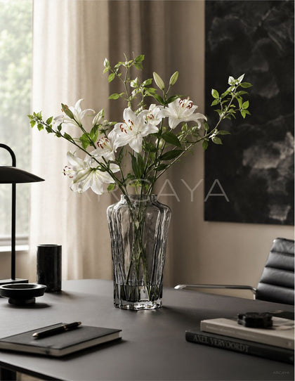 Smoked Grey Faceted Glass Vase - scene