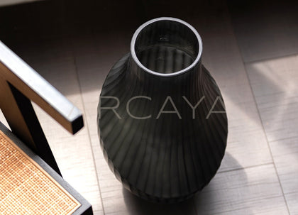 Hand Carved Irregular Dark Green Glass Vase - scene