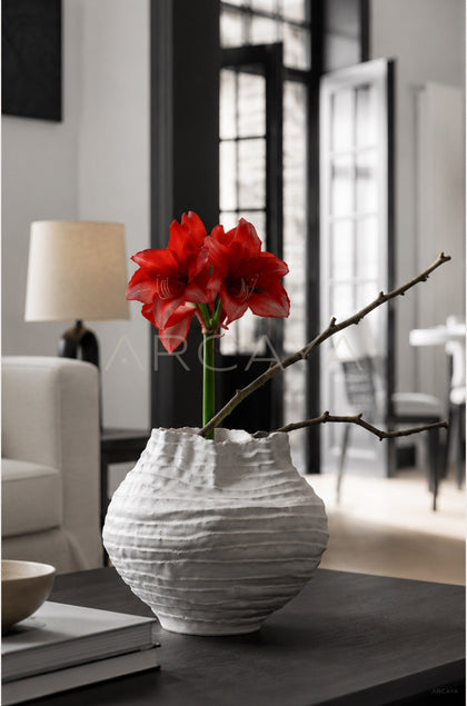 Plain White Layered Pleat Ceramic Vase - scene