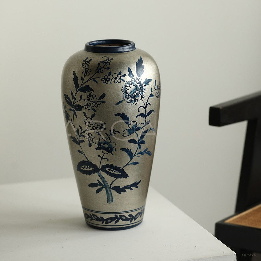 New Chinese Silver Base Blue White Vase - main