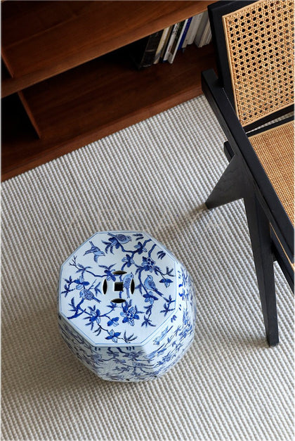 New Chinese Blue White Birds Ceramic Drum Stool - scene
