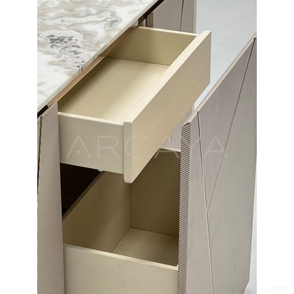 Geometric Leather Sintered Stone Sideboard - scene