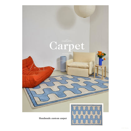 Blue Beige Wave Check Rug Dsm P035 F3 - scene