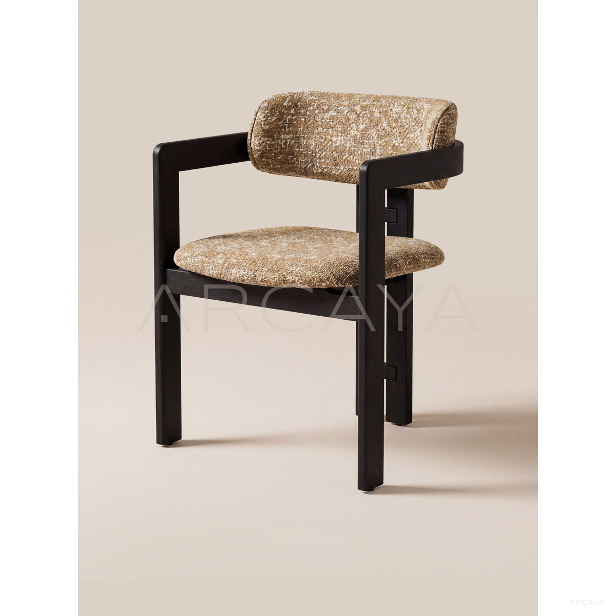 Black Solid Wood Textured Fabric Dining Armchair in detail