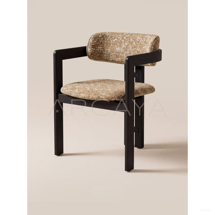 Black Solid Wood Textured Fabric Dining Armchair - scene