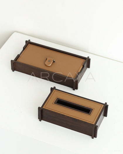 Solid Wood Leather Tissue Box - scene