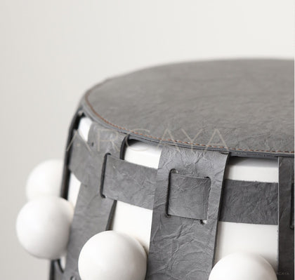Brown White Textured Art Drum Stool - scene
