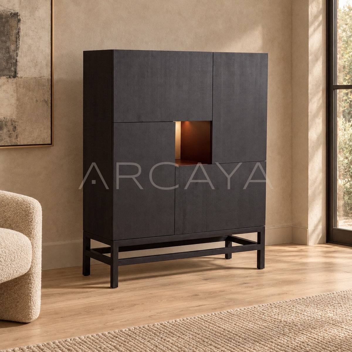 New Chinese Black Solid Wood Multi Compartment Tall Cabinet in detail