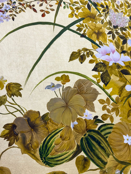 Gold Leaf Floral Folding Screen - detail